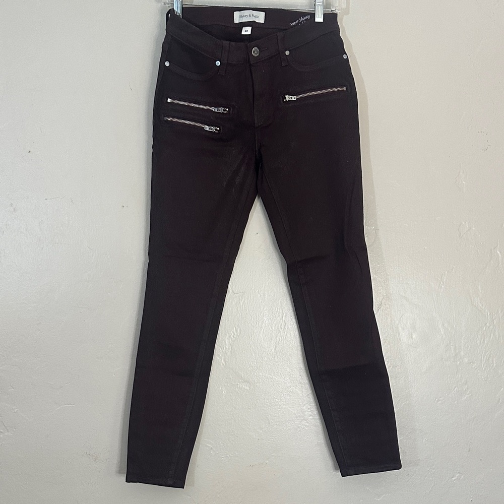 Henry & Belle Dark Skinny Pants with Zipper Details